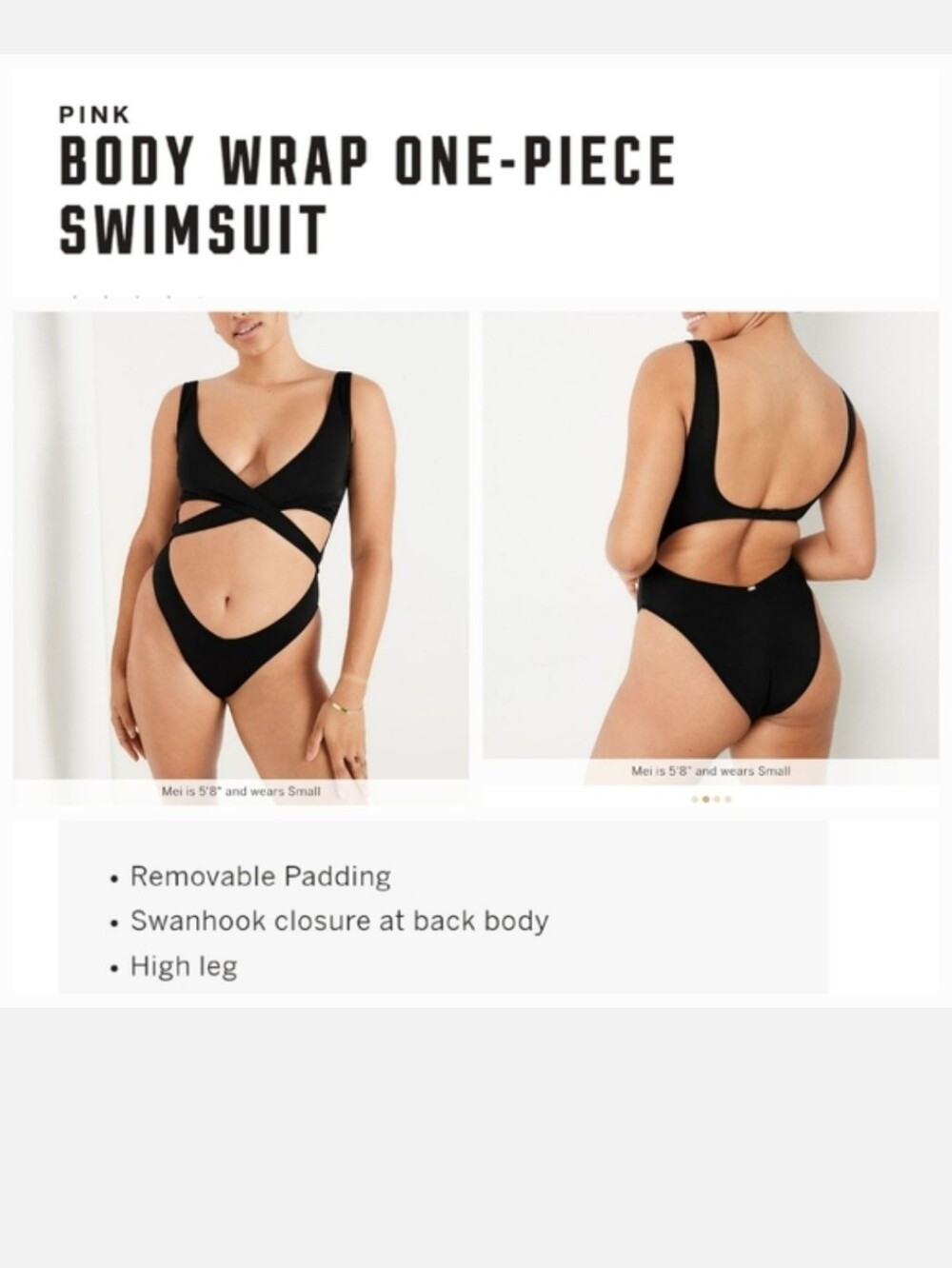 Victoria's secret pink VERY SEXY body wrap one-piece swimsuit BLACK XLARGE